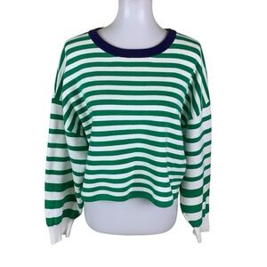 Anthropologie Green and White Striped Sweater